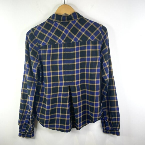 We The Free People Shirt Size Small Blue Plaid Check Long Sleeve Button Front - Picture 3 of 3